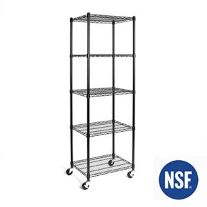 Seville Classics UltraDurable Heavy Duty NSF Solid Steel Wire Rack Storage Unit Organizer for Garage, Warehouse, Office, Restaurant, Classroom, Kitchen, 5-Tier Shelving, 24" W x 18" D, Black, 10 Count