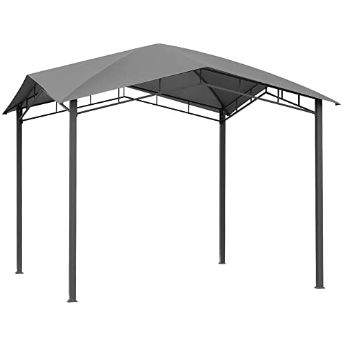 Outsunny 10' x 10' Soft Top Patio Gazebo Outdoor Canopy with Unique Geometric Design Roof, All-Weather Steel Frame, Gray