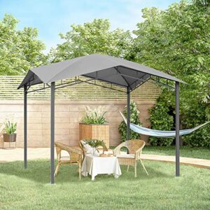 Outsunny 10' x 10' Soft Top Patio Gazebo Outdoor Canopy with Unique Geometric Design Roof, All-Weather Steel Frame, Gray