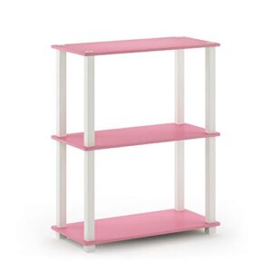 furinno turn-s-tube 3-tier compact multipurpose shelf display rack with square tube, pink/white