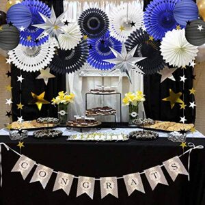 Hanging Party Decoration Supplies Set of Tissue Paper Fans Star Garland Paper Lanterns for Graduation Wedding Anniversary Birthday Backdrop Decoration (Navy Blue White Black)