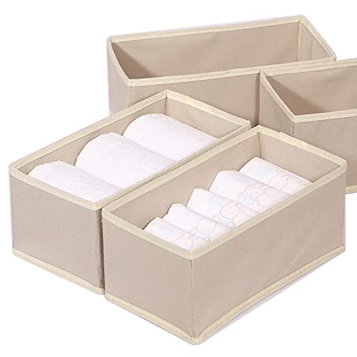 DIOMMELL 6 Pack Foldable Cloth Storage Box Closet Dresser Drawer Organizer Fabric Baskets Bins Containers Divider for Clothes Underwear Bras Socks Lingerie Clothing,Beige 060