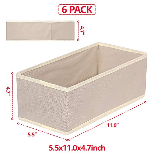 DIOMMELL 6 Pack Foldable Cloth Storage Box Closet Dresser Drawer Organizer Fabric Baskets Bins Containers Divider for Clothes Underwear Bras Socks Lingerie Clothing,Beige 060