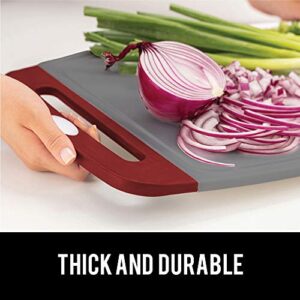 Gorilla Grip Reversible, Oversized, Thick Cutting Board, Grip Handle, Deep Juice Grooves, Slip Resistant, Large Kitchen Chopping Boards for Meat, Veggies, Fruits, Dishwasher Safe, 16x11.2, Red Gray