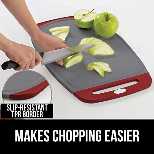 Gorilla Grip Reversible, Oversized, Thick Cutting Board, Grip Handle, Deep Juice Grooves, Slip Resistant, Large Kitchen Chopping Boards for Meat, Veggies, Fruits, Dishwasher Safe, 16x11.2, Red Gray