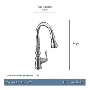 Moen Weymouth Spot Resist Stainless Shepherd's Hook Pulldown Kitchen Faucet Featuring Metal Wand with Power Boost, S73004SRS