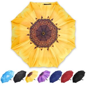 yumsur automatic umbrellas - windproof lightweight travel compact folding umbrella sunflower design, reinforced canopy, auto open/close, for business and travels or summer wedding gifts