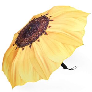 YumSur Automatic Umbrellas - Windproof Lightweight Travel Compact Folding Umbrella Sunflower Design, Reinforced Canopy, Auto Open/Close, for Business and Travels or Summer Wedding Gifts