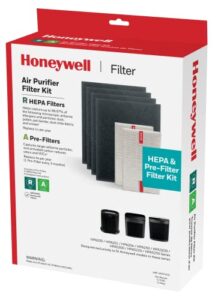 honeywell hepa air purifier filter kit – includes 2 hepa r replacement filters and 4 a carbon pre-cut pre-filters – airborne allergen air filter targets wildfire/smoke, pollen, pet dander, and dust