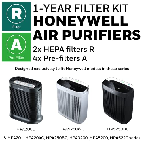 Honeywell HEPA Air Purifier Filter Kit – Includes 2 HEPA R Replacement Filters and 4 A Carbon Pre-Cut Pre-Filters – Airborne Allergen Air Filter Targets Wildfire/Smoke, Pollen, Pet Dander, and Dust