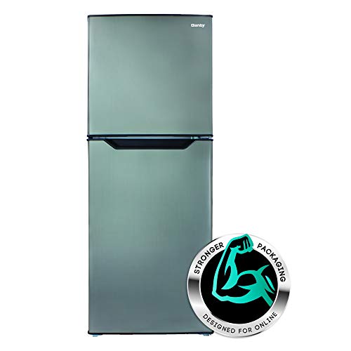 Danby DFF070B1BSLDB-6 7.0 Cu.Ft. Mid-Size Refrigerator, Frost-Free Apartment Fridge with Top Freezer, E-Star Rated, 7, Black Stainless Look