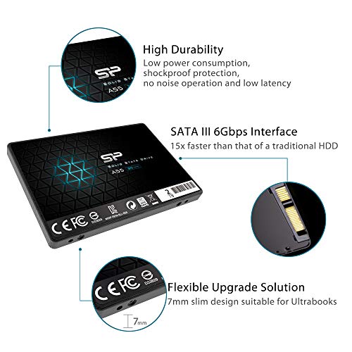 Silicon Power 2TB SSD 3D NAND A55 SLC Cache Performance Boost SATA III 2.5" 7mm (0.28") SSD Internal Solid State Drive (SP002TBSS3A55S25)