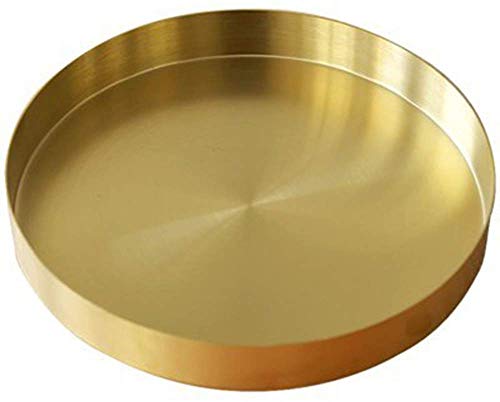 UniDes - Round Brass Tray,Small Gold Decorative Tray Metal Storage Organizer Tray for Modern Home,Matte Brass Finish | 8.66 Inch