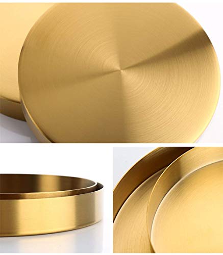 UniDes - Round Brass Tray,Small Gold Decorative Tray Metal Storage Organizer Tray for Modern Home,Matte Brass Finish | 8.66 Inch