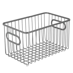 mDesign Metal Farmhouse Kitchen Pantry Food Storage Organizer Basket Bin - Wire Grid Design - for Cabinet, Cupboard, Shelves, Countertop, Closet, Bedroom, Bathroom - 10" Long, 4 Pack - Graphite Gray