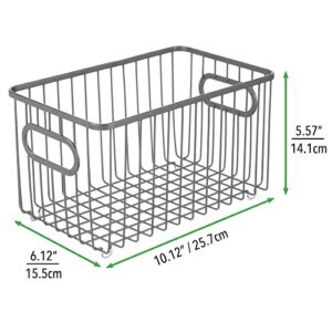 mDesign Metal Farmhouse Kitchen Pantry Food Storage Organizer Basket Bin - Wire Grid Design - for Cabinet, Cupboard, Shelves, Countertop, Closet, Bedroom, Bathroom - 10" Long, 4 Pack - Graphite Gray