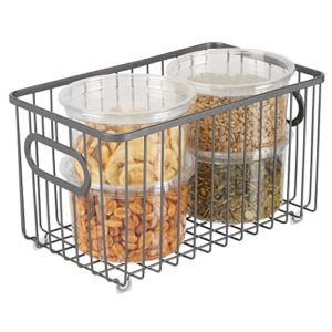 mDesign Metal Farmhouse Kitchen Pantry Food Storage Organizer Basket Bin - Wire Grid Design - for Cabinet, Cupboard, Shelves, Countertop, Closet, Bedroom, Bathroom - 10" Long, 4 Pack - Graphite Gray