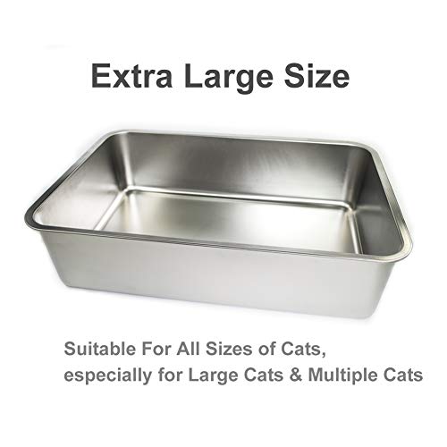 VehiGo Extra Large Metal Cat Litter Box, Stainless Steel Durable Litter Pan for Large or Multiple Cats, Kitty Litter Box with Smooth Surface and Easy to Clean