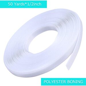 Sntieecr 1/2 Inch x 25 Yard White Polyester Boning for Sewing, Through Low Density Boning for Wedding Dress, Nursing Caps, Corset, Bridal Gowns, Party Gowns, Lingerie, Swimwear, Hats and Handbags