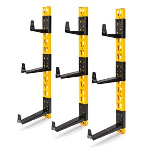 dewalt 3-piece wall mount cantilever wood and lumber storage rack for workshop shelving, multi-depth storage, supports a total of 273 lbs.