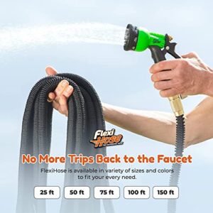 Flexi Hose with 8 Function Nozzle Expandable Garden Hose 100ft, Lightweight & No-Kink Flexible Garden Hose With Nozzle, 3/4 inch Solid Brass Fittings and Double Latex Core, 100 ft Black