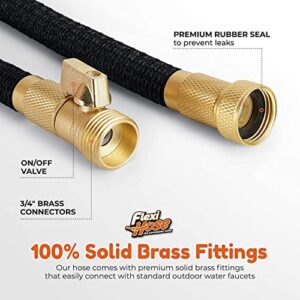 Flexi Hose with 8 Function Nozzle Expandable Garden Hose 100ft, Lightweight & No-Kink Flexible Garden Hose With Nozzle, 3/4 inch Solid Brass Fittings and Double Latex Core, 100 ft Black