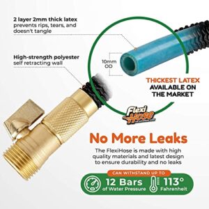 Flexi Hose with 8 Function Nozzle Expandable Garden Hose 100ft, Lightweight & No-Kink Flexible Garden Hose With Nozzle, 3/4 inch Solid Brass Fittings and Double Latex Core, 100 ft Black