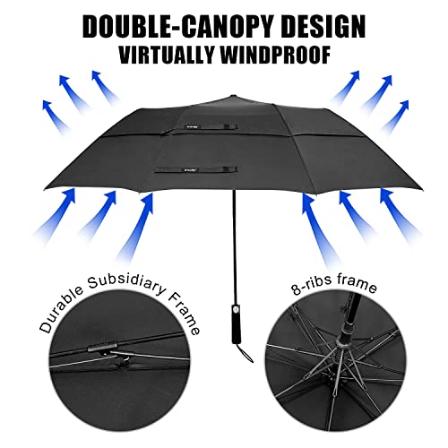 G4Free 62 Inch Portable Golf Umbrella Large Oversize Double Canopy Vented Windproof Waterproof Automatic Open Stick Umbrellas for Men Women(Black)