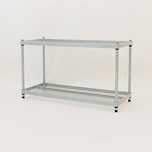 Design Ideas Meshworks 2 Tier Short Stacking Heavy Duty Metal Storage Shelving Unit, 440 Pound Capacity per Shelf, Great for Bathroom, Pantry, and Garage Storage, 31” x 13” x 17.5”