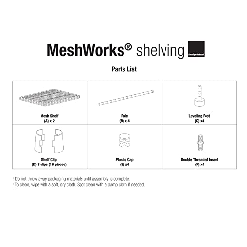 Design Ideas Meshworks 2 Tier Short Stacking Heavy Duty Metal Storage Shelving Unit, 440 Pound Capacity per Shelf, Great for Bathroom, Pantry, and Garage Storage, 31” x 13” x 17.5”