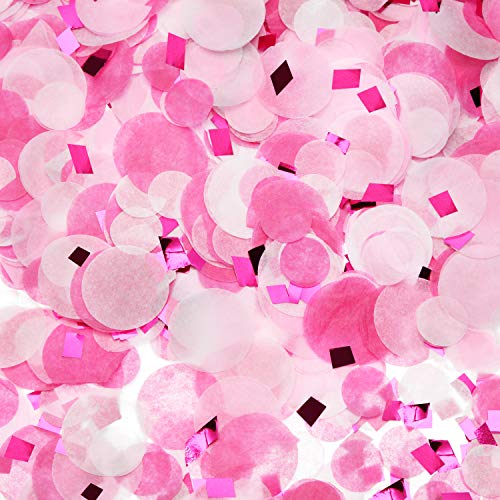 Round Tissue Paper Table Confetti Dots for Wedding Birthday Party Decoration, 1.76 oz (1.5 cm plus 2.5 cm, Pink Rose Red Confetti)