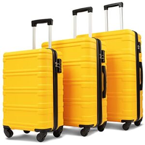 merax 3 pcs luggage set expandable hardside lightweight spinner suitcase with tsa lock (yellow)