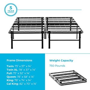 Linenspa 14 Inch Folding Metal Platform Bed Frame - 13 Inches of Clearance - Tons of Under Bed Storage - Heavy Duty Construction - 5 Minute Assembly - King