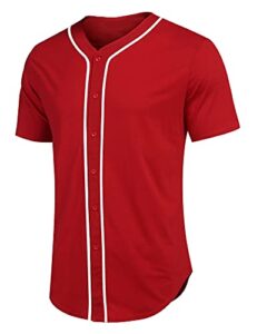 coofandy mens baseball jersey button down shirts sports hipster hip hop uniforms men women jersey (red,large)