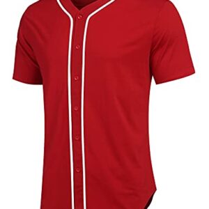 COOFANDY Mens Baseball Jersey Button Down Shirts Sports Hipster Hip Hop Uniforms Men Women Jersey (Red,Large)