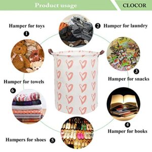 CLOCOR Large Storage Basket,Canvas Fabric Waterproof Storage Bin Collapsible Laundry Hamper for Home,Kids,Toy Organizer (Orange Heart)