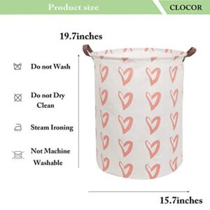 CLOCOR Large Storage Basket,Canvas Fabric Waterproof Storage Bin Collapsible Laundry Hamper for Home,Kids,Toy Organizer (Orange Heart)