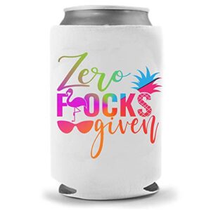 flamingo zero flocks given beer coolies | pink rainbow | funny gag party gift beer | funny joke drink can cooler | beer beverage holder | beer gifts | quality neoprene insulated coolie (rainbow)