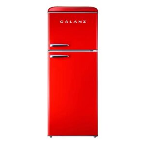 galanz glr10trdefr retro refrigerator with top freezer frost free, dual door fridge, adjustable electrical thermostat control, 10.0 cu ft, red