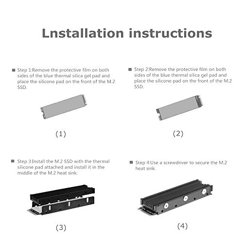 M.2 Heatsink NVME 2280 SSD Heat Sink Support Single Double Sided M2 SSD Cooling with Thermal Silicone Pads Cooler for Computer PC PS5 PCIE NVME or NGFF SATA M.2 SSD Installation