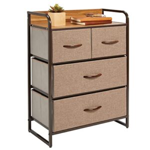 mdesign 30.9" high steel frame/wood top storage dresser furniture unit with 4 removable fabric drawers - bureau organizer for bedroom, living room, or closet - coffee/espresso brown