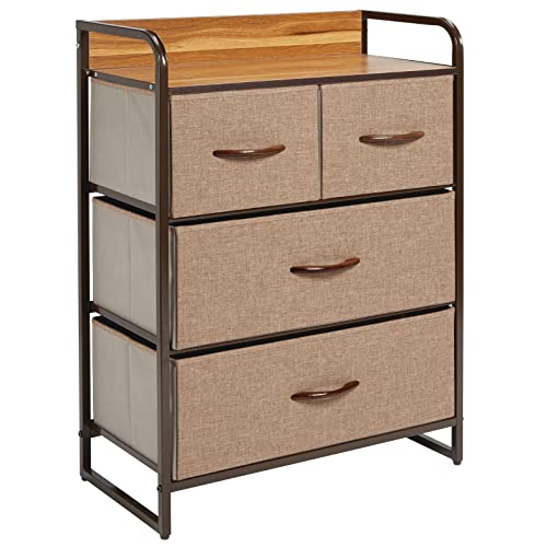 mDesign 30.9" High Steel Frame/Wood Top Storage Dresser Furniture Unit with 4 Removable Fabric Drawers - Bureau Organizer for Bedroom, Living Room, or Closet - Coffee/Espresso Brown