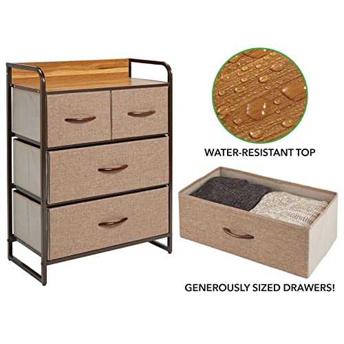 mDesign 30.9" High Steel Frame/Wood Top Storage Dresser Furniture Unit with 4 Removable Fabric Drawers - Bureau Organizer for Bedroom, Living Room, or Closet - Coffee/Espresso Brown