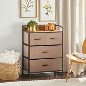 mDesign 30.9" High Steel Frame/Wood Top Storage Dresser Furniture Unit with 4 Removable Fabric Drawers - Bureau Organizer for Bedroom, Living Room, or Closet - Coffee/Espresso Brown