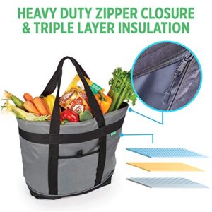 Jumbo Insulated Cooler Bag (Gray) with HD Thermal Insulation - Premium, Collapsible Soft Cooler Makes a Perfect Insulated Grocery Bag, Food Delivery Bag, Travel Insulated Bag, or Beach Cooler Bags