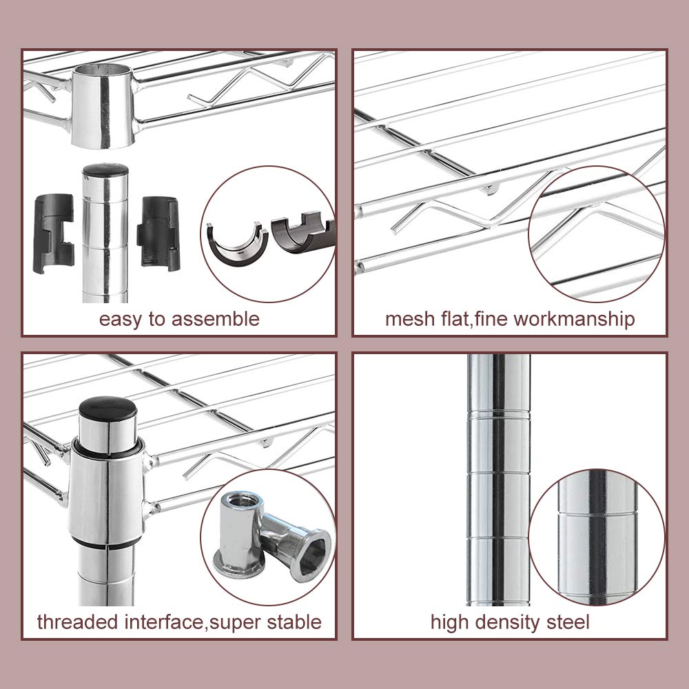 5 Tier Wire Shelving Unit 72"x36"x14" Storage Metal Shelf Sturdy Steel Heavy Duty Layer Rack Organization for Restaurant Garage Pantry Kitchen Space-Saving Overall Garage Rack Chrome