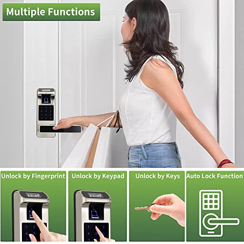 HARFO Fingerprint Door Lock, Keyless Entry Door Lock with Touchscreen and OLED Display, Keypad Door Lock, Door Lock with Keypad, Door Level, Passcode Door Lock for Office Home (Satin Nickel)