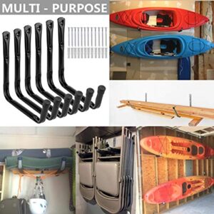 Yisunnan Heavy Duty Giant Garage Storage Hook Wall Mounted Utility Hanging Rack for Surfboard,Ladder,Kayak (6 Pcs Black 10" J Hook)