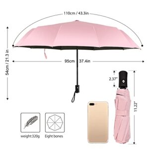 Shinok Travel Umbrella Compact Folding Sun Umbrellas Lighweight Auto Open Close for Women Parasol Pink