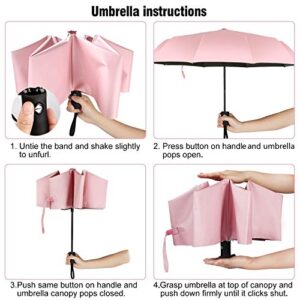 Shinok Travel Umbrella Compact Folding Sun Umbrellas Lighweight Auto Open Close for Women Parasol Pink